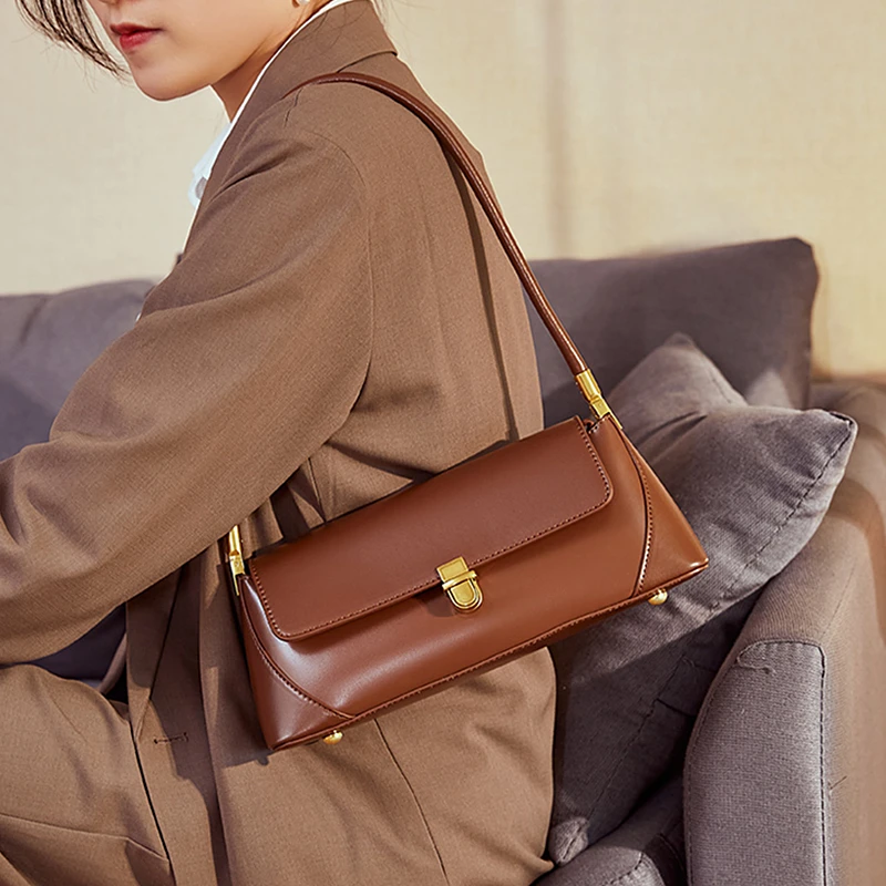 

Burminsa Vintage Genuine Leather Underarm Shoulder Bags For Women 2025 Luxury Designer Tote Purses French Style Ladies Handbags