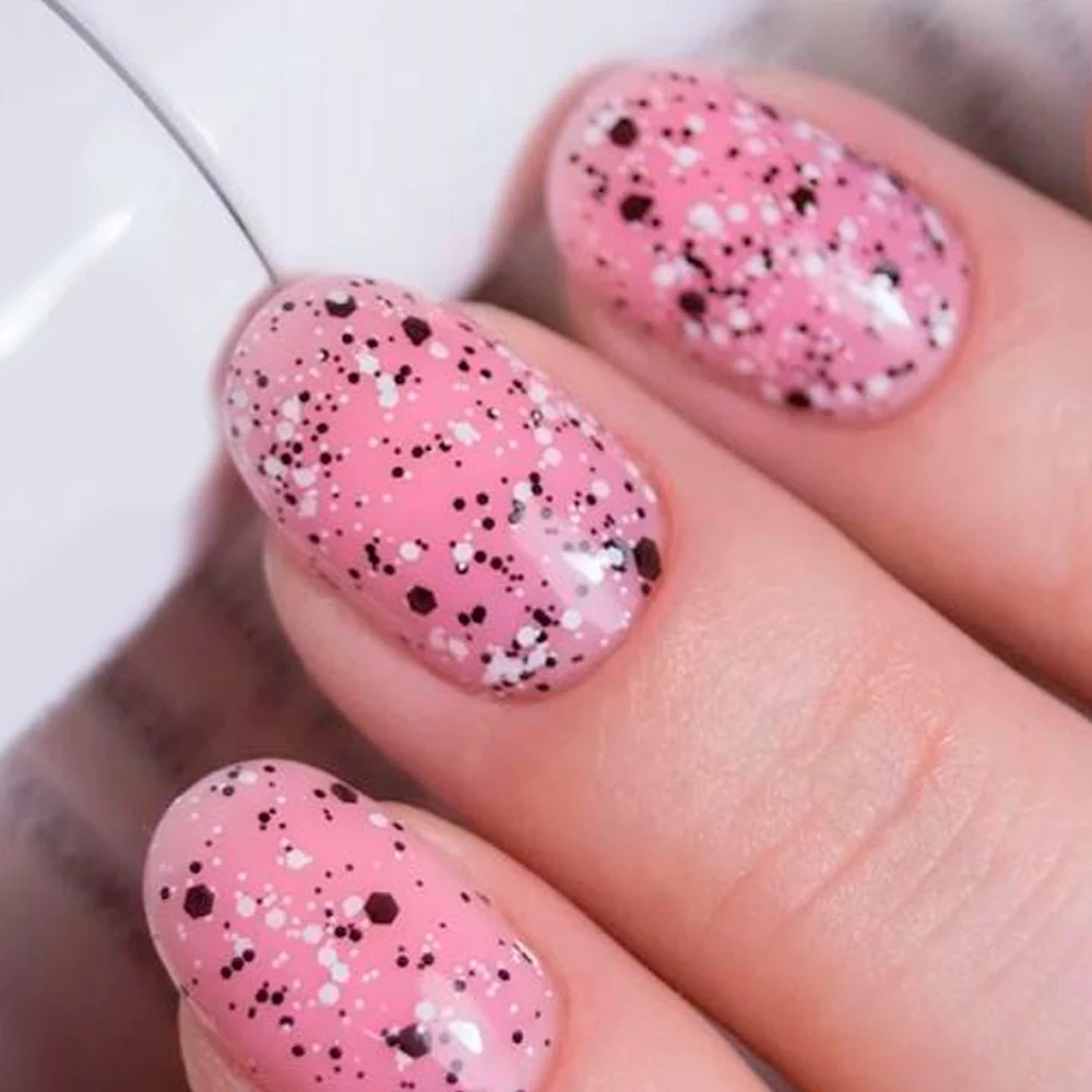 KODIES GEL Confetti Glitter Top Coat UV Gel Nail Polish 15ML Semi Permanent Black White Sequins Nail Art Decorations Gel Finish