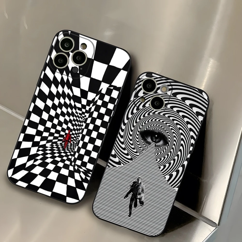 Checkerboard Chess illusion Phone Case for 14 Pro Max for Apple iphone 13 14 15 12 Mini 11 Xr X Xs Pro Max 8 7 6 Plus Back Cover