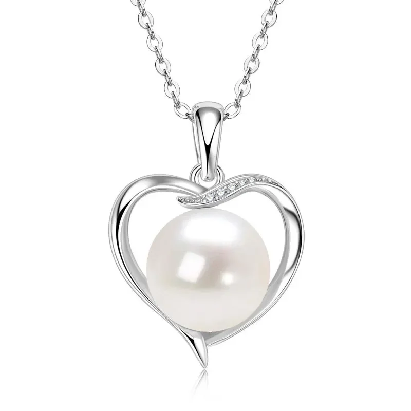 

Apaison 925 Sterling Silver Moissanite+Freshwater Pearl Adjustable Heart Necklace Pendant For Women Wedding Anniversary Jewelry