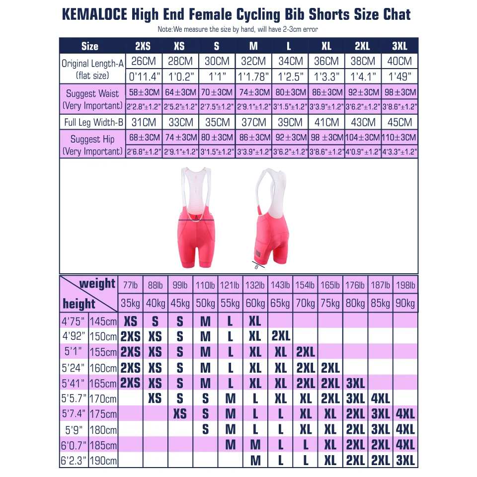 KEMALOCE Women Cycling Bib Shorts Solid Pink&Black Female Gel Paded Bike Shorts Long Ride Cycling Tight Knicker With Side Pocket