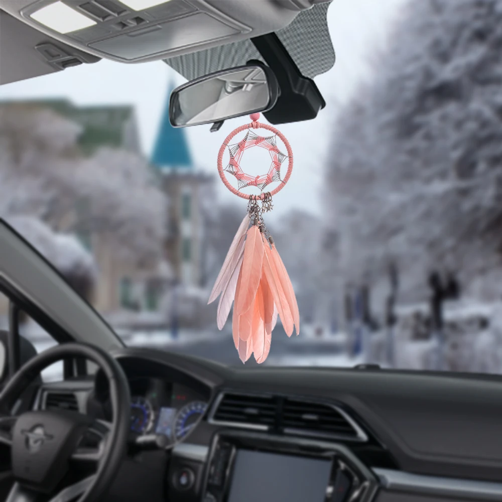 Car Pendant Decoration Handmade Dream Catcher Heptagram Dreamcatcher Wind Chimes Bag Ornaments Automobiles Feather Accessories
