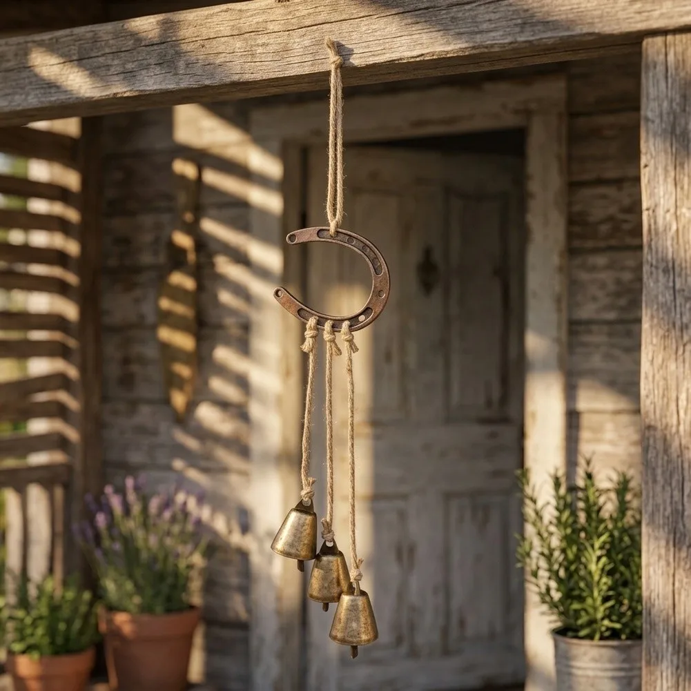 Lucky Horseshoe Wall Hanging Decor, Hand‑Crafted Charming Iron Ornament With Rustic Bells For Farmhouse Home Wall Decoration