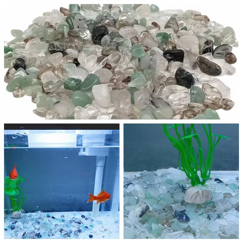 500g Fish Tank Stones Decorative Marbles Gravel Chip Quartz Minerals Ore Reiki Specimen Home Aquarium Plant Stones Decoration