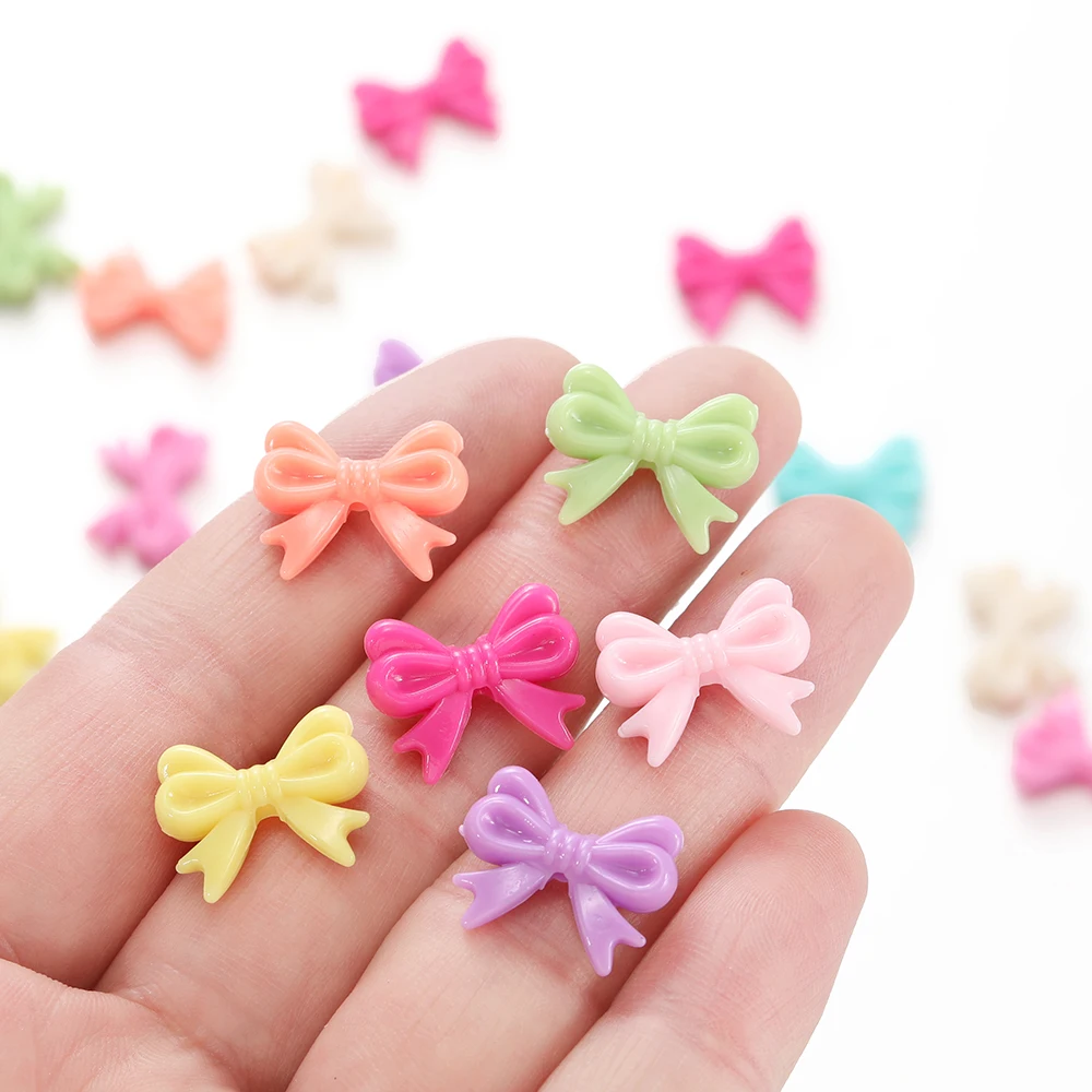20/30pcs 14x18mm Acrylic Multicolor Bow Beads Spacer Loose Beads for Handmade DIY Jewelry Earrings Keychain Material Accessories image 3