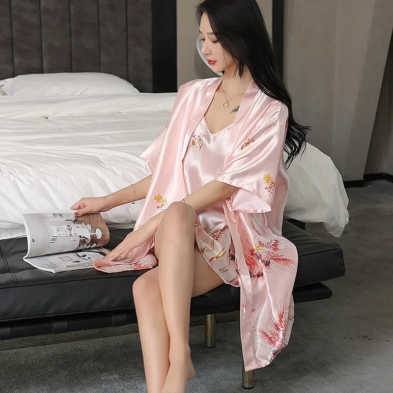 Women Rayon 2PCS Robe Set Bride Bridesmaid Wedding Robe Gown Lace Sexy Kimono Bathrobe Night Dress Casual Nightgown Sleepwear