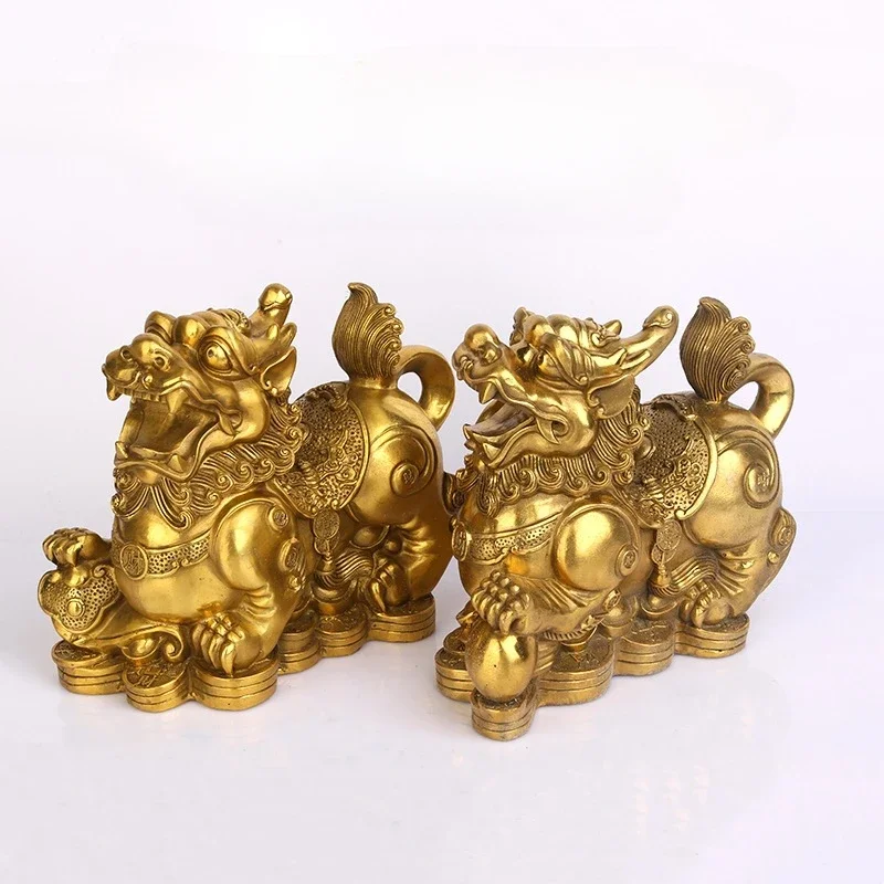 

Feng Shui Brass Statue chinese Home decor Sculpture a Pair Fortune Figurine Attract Wealth Money and Good Luck