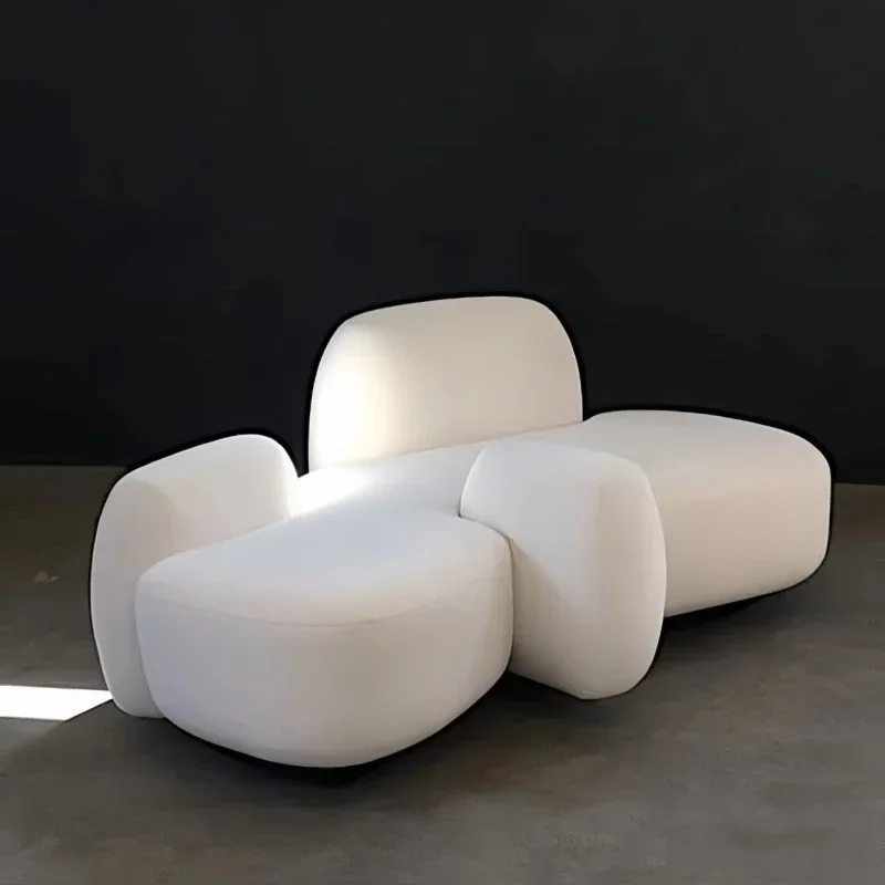 

Stone sofa cream style living room home aesthetics velvet fabric small cloud sofa