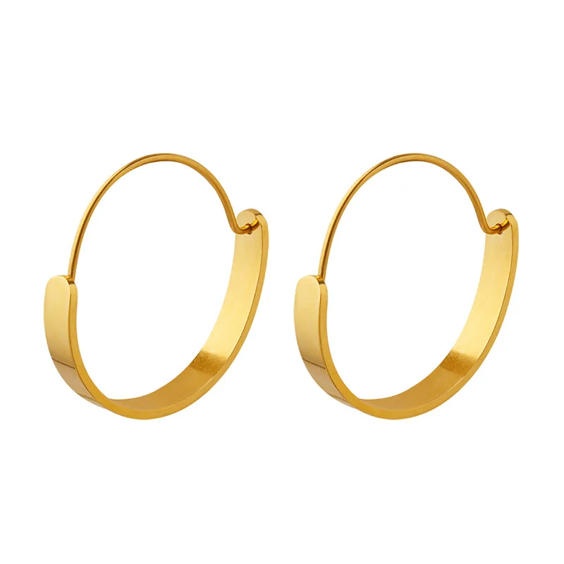 Fashion Round For Women Big Earrings High Quality Stainless Steel Gold Plated Waterproof New Trendy Hoop Jewelry Gift