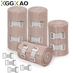 Elastische Bandage Wrap,4 Pack Premium Compressie Bandage Rolls 10 Extra Clips,2 Rollen Van Elke Grootte (4 Inch En 3 Inch X 5 Voet)