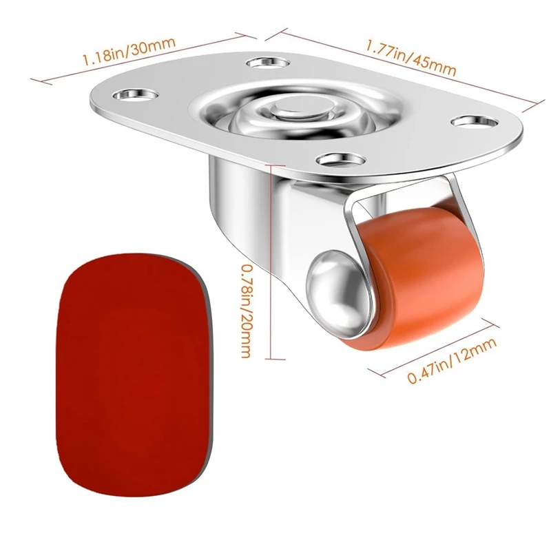 ABNO-0.5In Oval Plate Self-Adhesive Caster Wheels, 360° Swivel, Strong Nano Adhesive, 30 Lbs Load Capacity Per Caster 20Pack