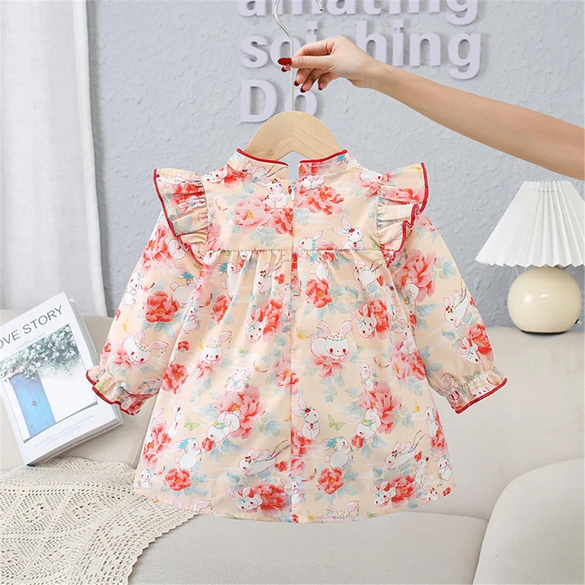 Baby Girl Dress Cute Rabbit Printed Cotton Dress Traditional Chinese Style Baby Cheongsam