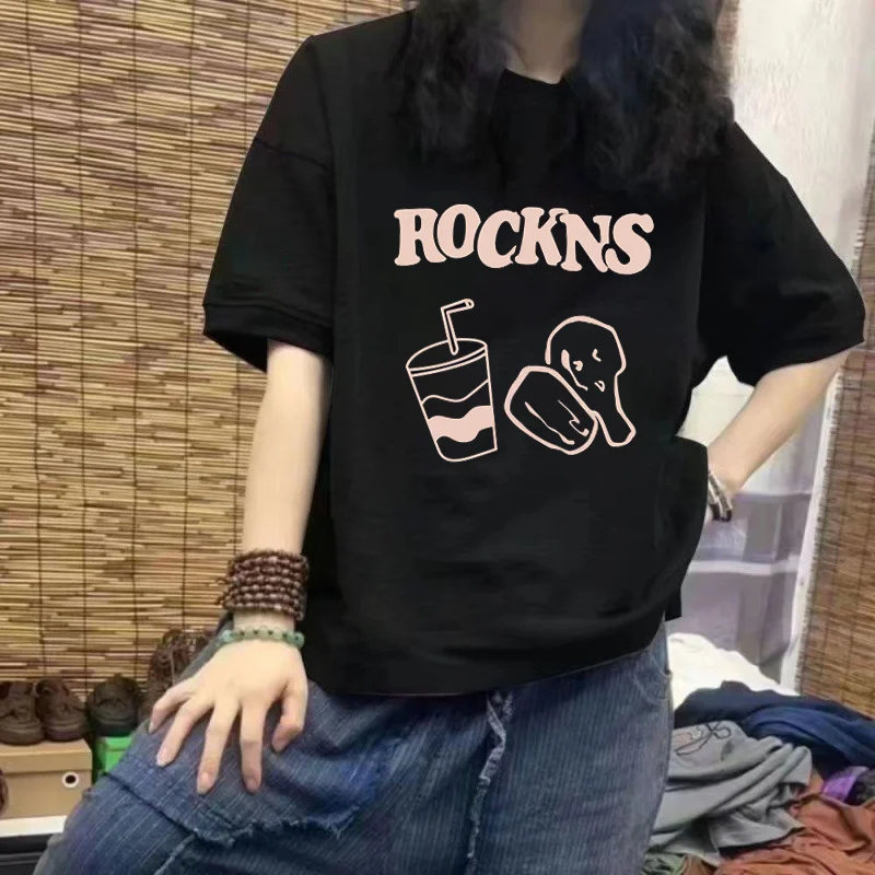 2024 estate nuovo divertente cartone animato grafico t-shirt da donna moda strada Casual girocollo semplice maniche corte top