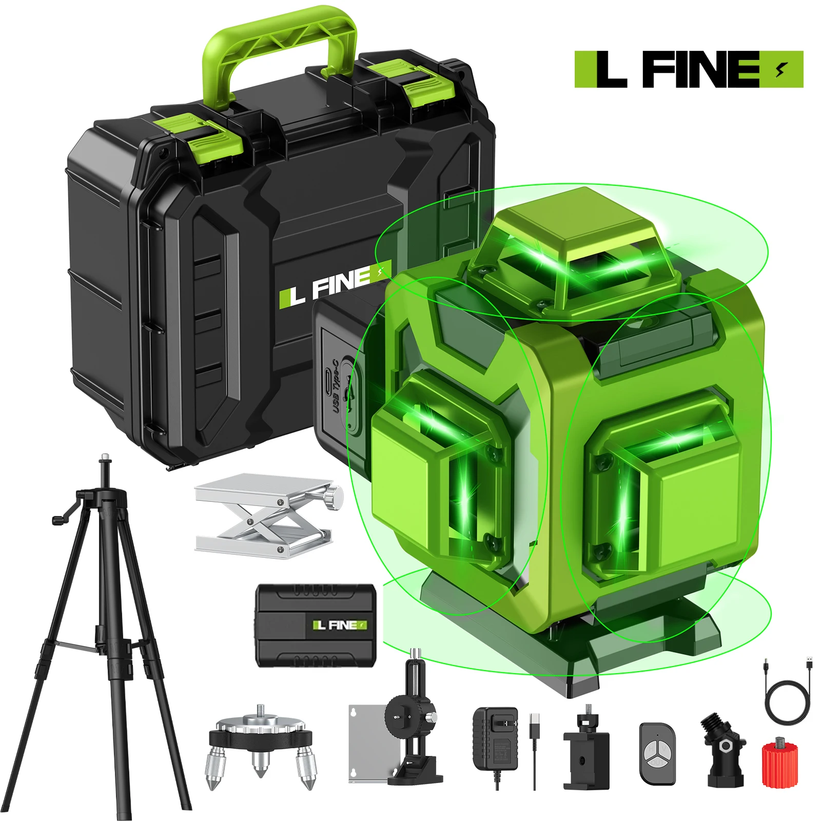 Lfine 16 Lines Laser Levels 360°Self-leveling with Tripod and Suitcase Horizontal And Vertical Professional  Laser Level Tool