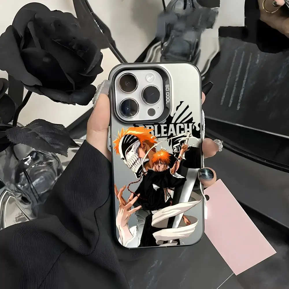 Etui na telefon iPhone 17 16 15 14 13 12 11 Pro Max z motywem japońskiego anime B-BLEACH, wielokolorowe, matowe, laserowe, metaliczne, efekt aurora, funda
