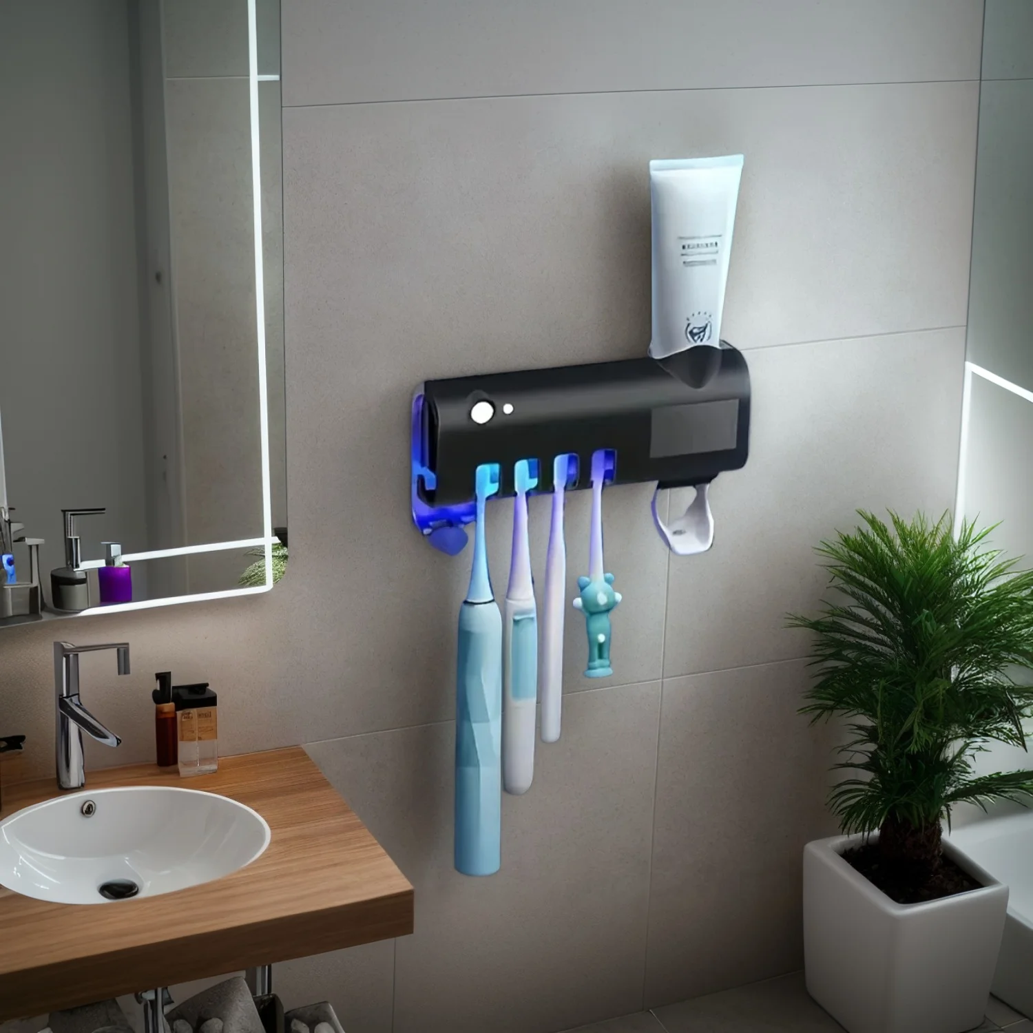 1PC bracket type automatic toothbrush and toothpaste dispenser set, dust-proof wall mounted toothpaste dispenser for bathroom