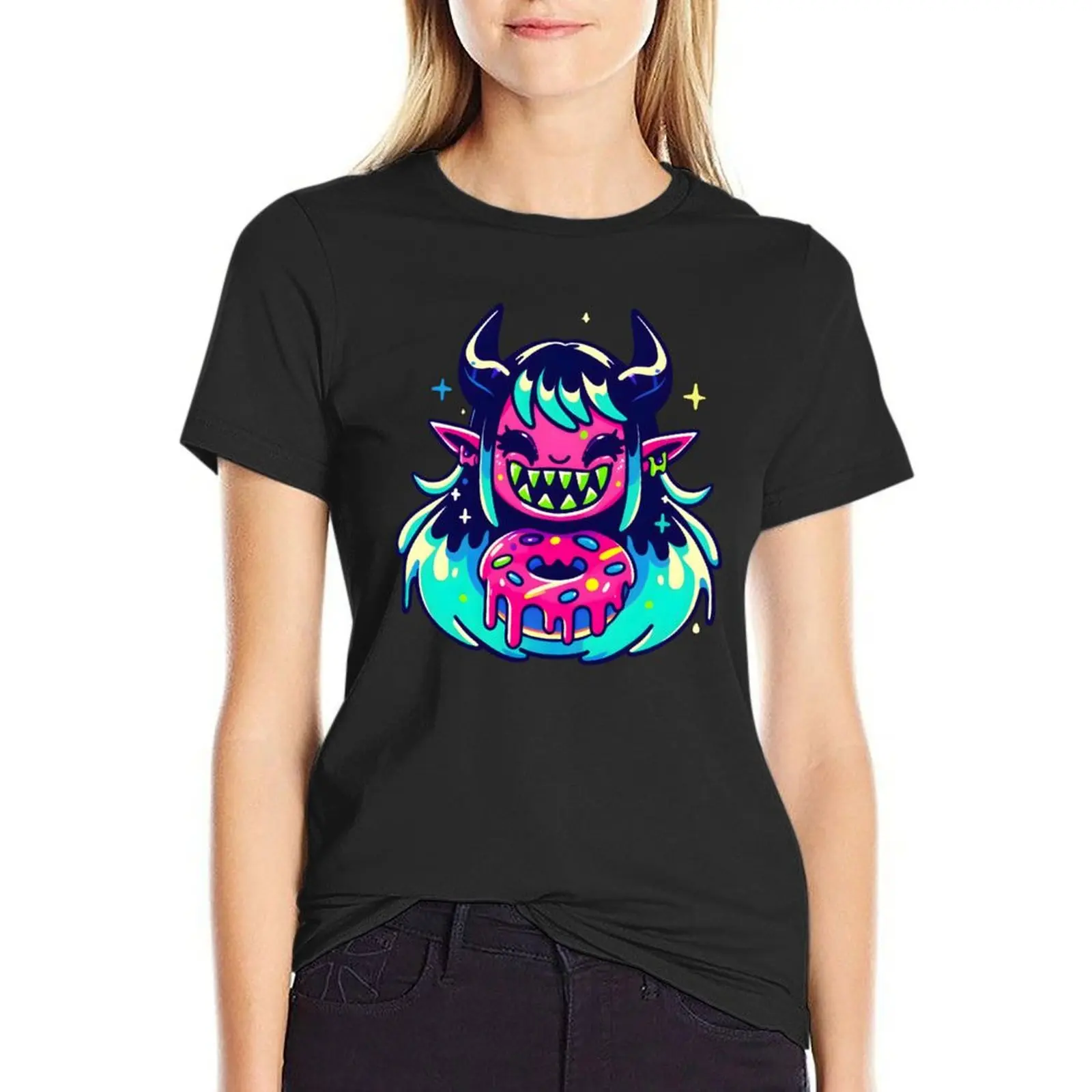 

Devil Donut Demon Girl T-Shirt blanks Aesthetic clothing korean Women's clothes