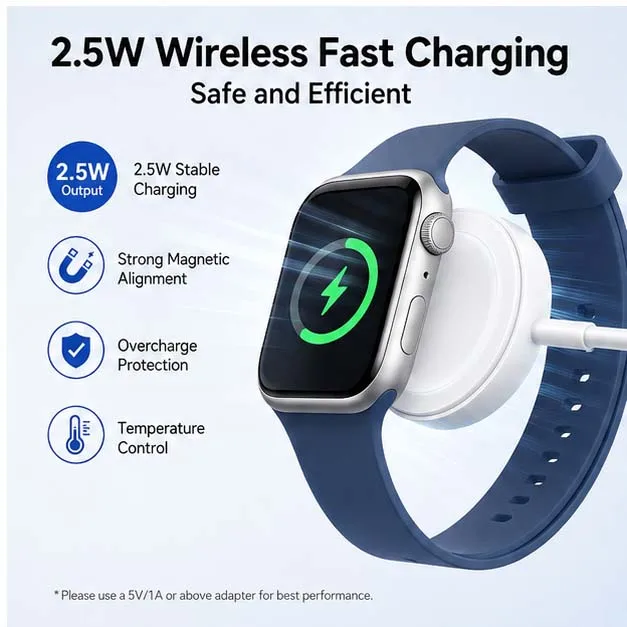 2.5W Magnetic Wireless Charger for Apple Watch Series 10 9 8 7 6 5 SE Ultra2 USB Type-C Charging Cable Smart Watch Charging Dock