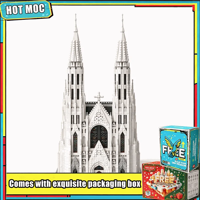 18558PCS Landmark Gothic Cathedral Church Architecture Model Building Blocks Creative DIY Assembly Educational Toy Display Gift