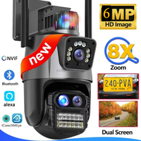 6MP WiFi Camera Outdoor8X Zoom Security Camera 4K Video Surveillance Three Lens Dual Screen PTZ ICsee Alexa NVR Security CCTV