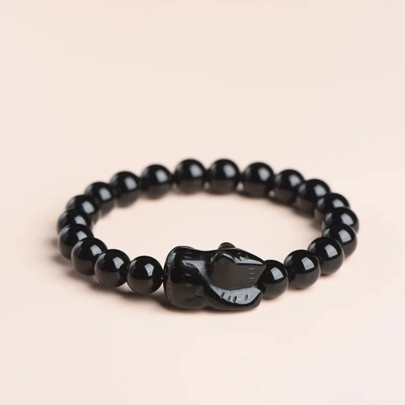 Natural Obsidian Zodiac , A Three-Dimensional Bracelet Your Birth Year
