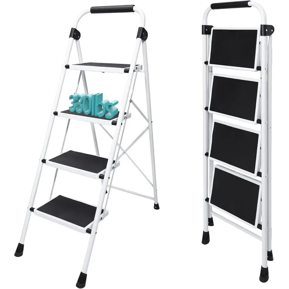 

Step Ladder, 4 Sturdy Steel Ladder with Anti-Slip Pedal & Comortable Handrail, 330lbs acity Sturdy Steel Ladder, Protable Heavy