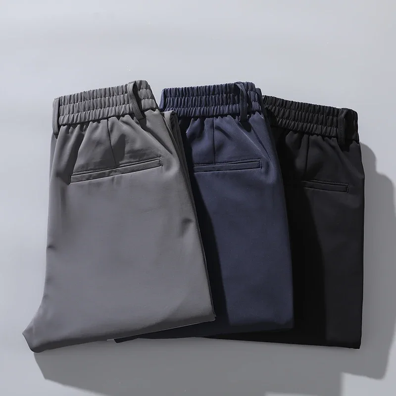 Summer Thin Business Stretch Slim Fit Elastic Waist Men\'s Casual Pants Jogger Korean Classic Blue Black Gray Brand Trousers Male