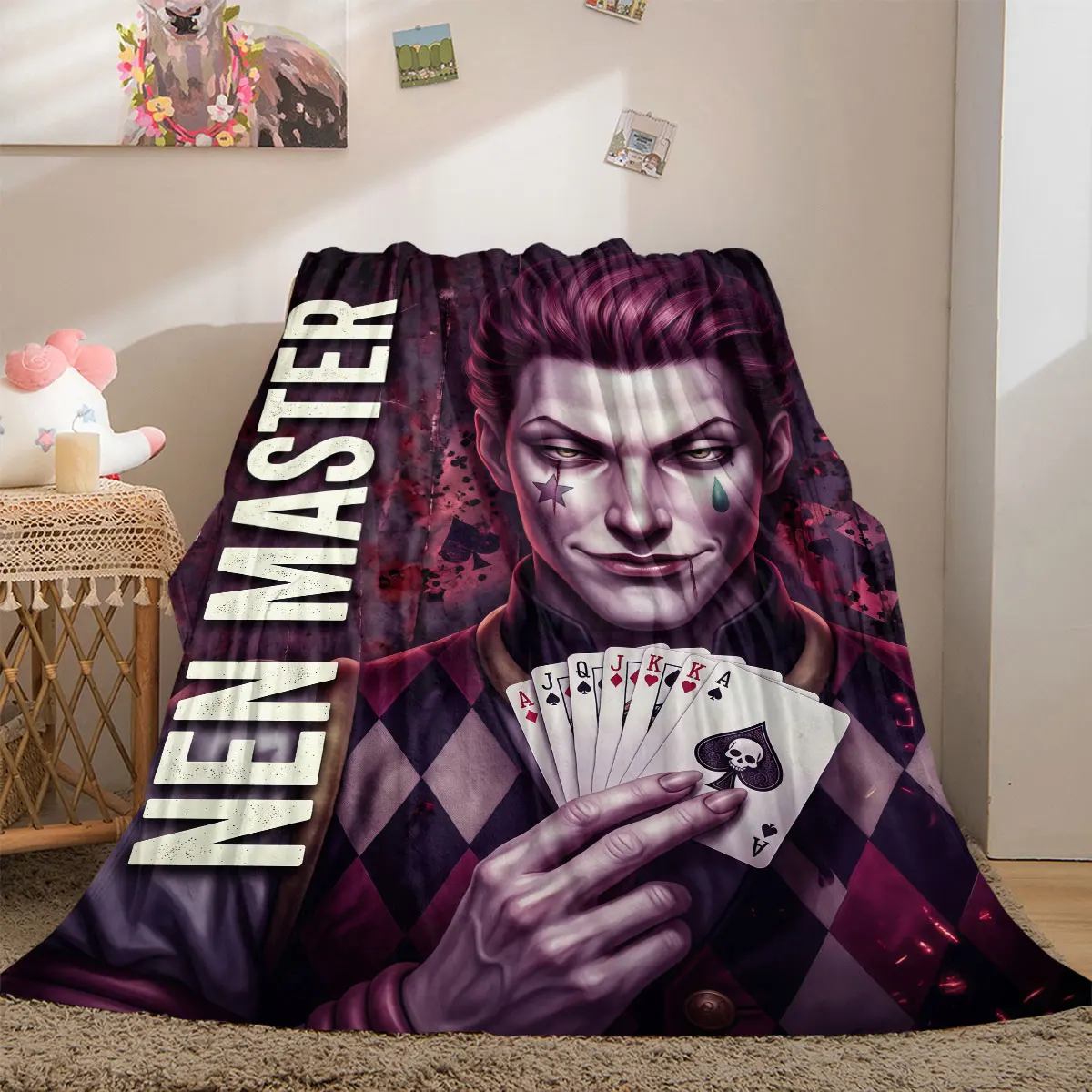 Hunter Hunter Bright Print Flannel Blanket, Anime Cartoon Style for Sofa Bed, Warm Comfortable Throw for Travel_LIAN