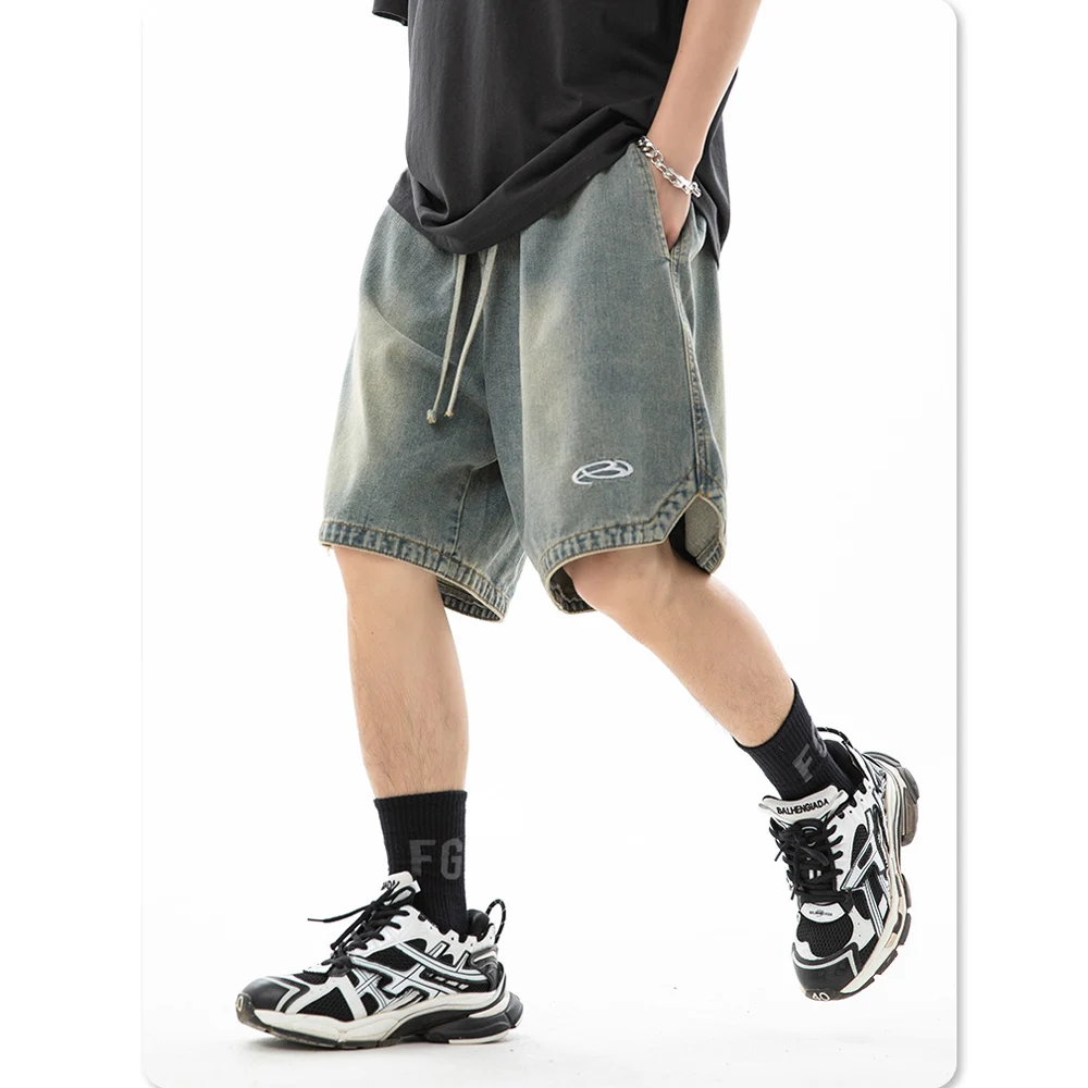 

Men’s Denim Shorts Elastic Waist Loose Fit Washed Casual Shorts Streetwear Summer Pants 2026 New