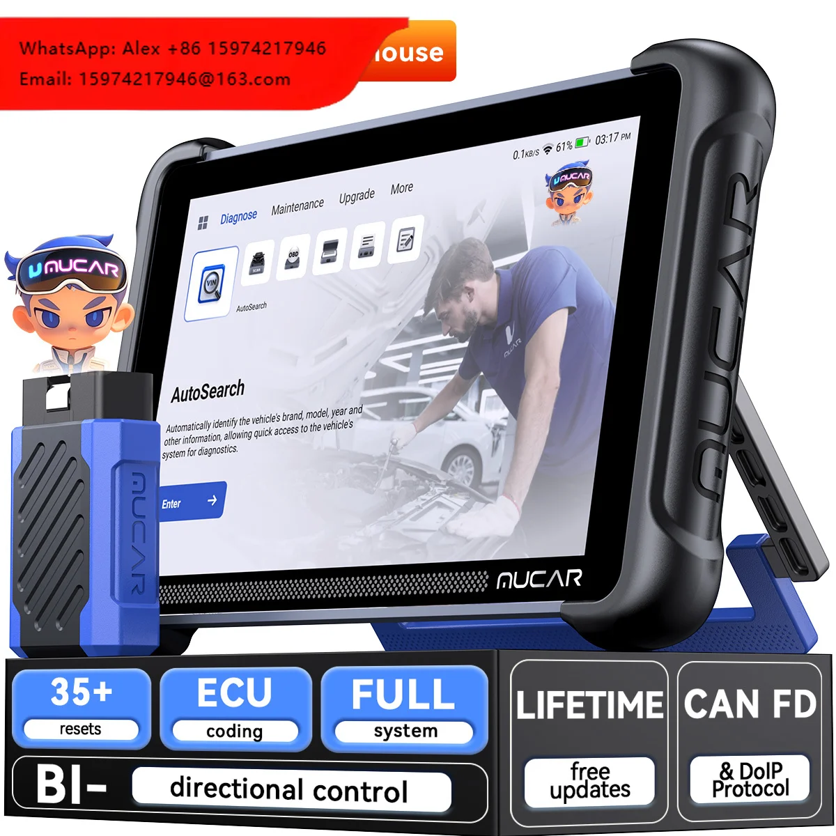 MUCAR 892BT OBD2 Scanner Diagnostic Tool Support CANFD UDS ISO Protocols Immobilizer Reset ECU Coding Bluetooth Scan Tool