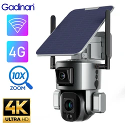 Gadinan 4G Solar Camera Dual Lens 10X Zoom Outdoor  Waterproof 4K WiFi PTZ Camera Security Protection Two Way Audio Night Vision