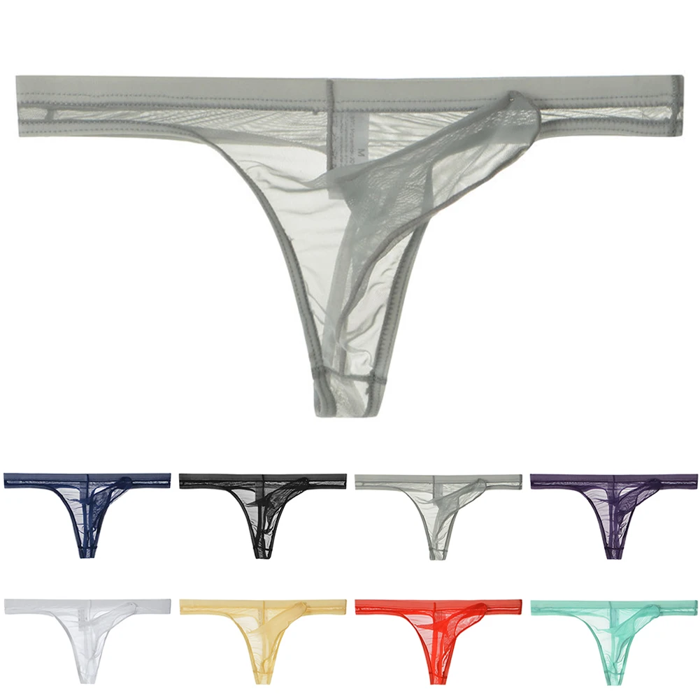 Men Seamless Thong Sexy See Through Mesh Briefs Elephant Nose Underwear Transparent Panties Low Rise Bikini T Back Underpants