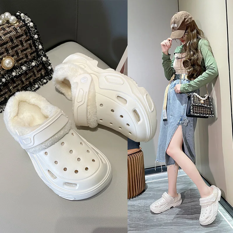 

Fashion cave shoes winter padded female new thick bottom Baotou shoes muffin bottom warm couple cotton slippers men trend