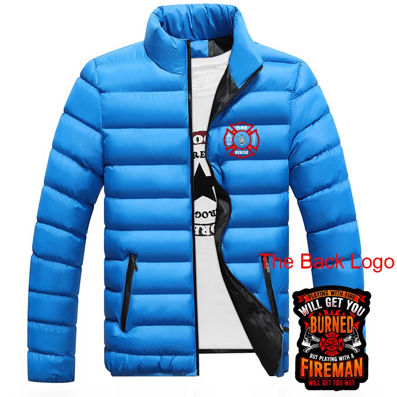 Firefighter Rescue Team Printing Fashion 2023 New Men's Winter Thicken Cotton Comfortable Turtleneck Tracksuit All-Match Coat