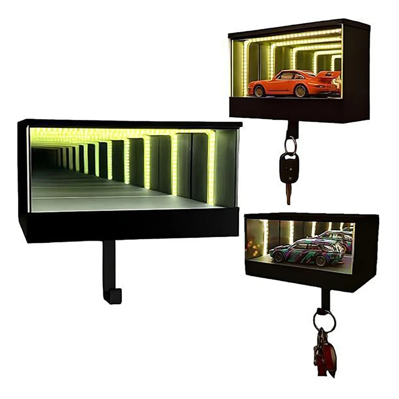 Wandmontierter Dekorativer Schlüsselhalter mit LED-Beleuchtung, Verspiegelter Garagenschlüsselhalter für Eingangsbereich, Zuhause, Büro