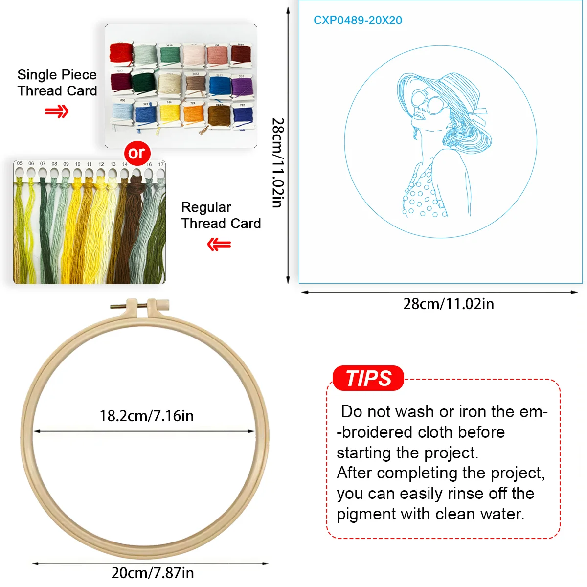 1 Stück 20X20CM/15X15CM 7,87/6,3 Zoll Stickerei-Starter-Kit DIY-Kit Heimdekoration, Minimalistische Schönheit, Stickerei-Set – Detail 6
