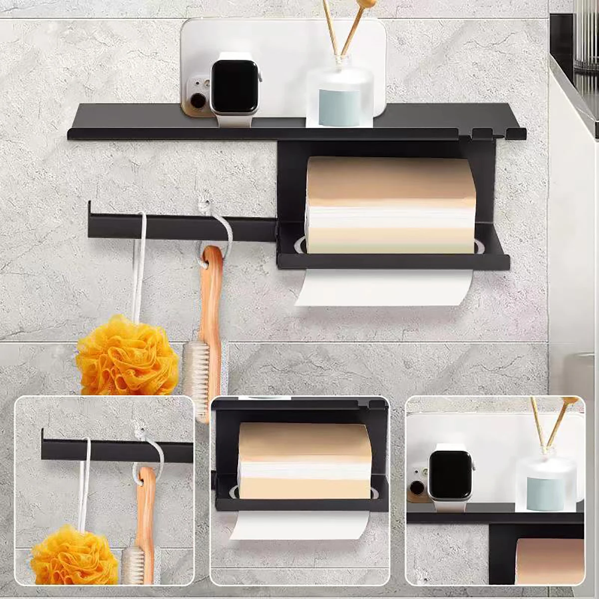 

1 шт., черный настенный нержавеющий держатель для бумажных полотенец из нержавеющей стали для ванной комнаты/душ/туалета/умывальника