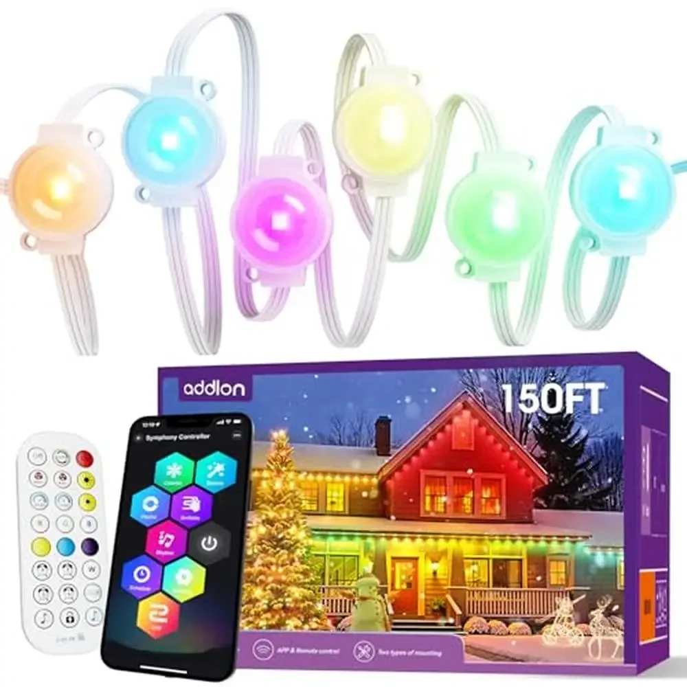 150FT RGB & Warm White Dual-LED Outdoor Lights Smart Remote App Control Triangular Projection 108 Lights 75 Scene Modes IP67