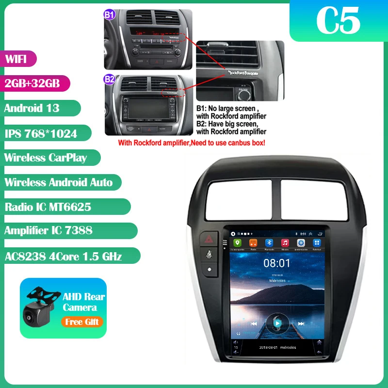 Android 14 Mitsubishi Asx 1 2010-2016 9.7 "7862S QLED Autoradio Multimedia Video Player Carplay Auto GPS Navi Stereo Geen DVD 2Din