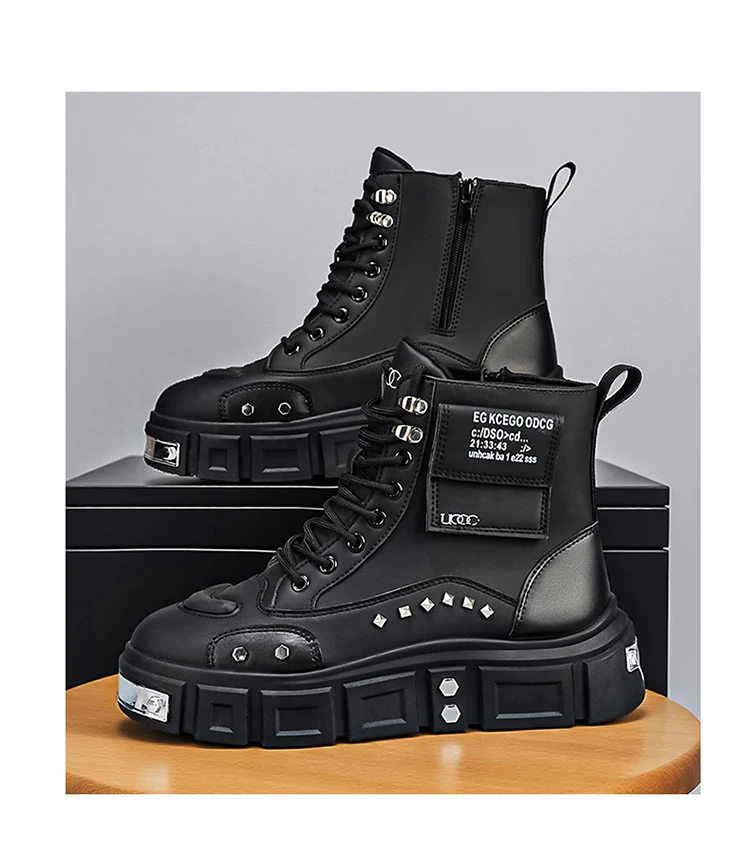 Modische Herren-High-Top-Stiefel, dicke Sohle zur Erhöhung der Körpergröße, vielseitige Freizeitschuhe – Detail 27