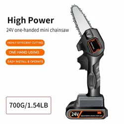 24V 4 inch Portable Electric Pruning Saw Wood Splitting Chainsaw Rechargeable Battery Brushed Motor One-handed Woodworking Tool