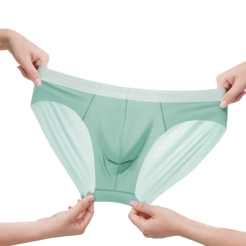 

Мужские сексуальные трусы, летние бесшовные быстросохнущие трусы из ледяного шелка, легкие спортивные трусы с низкой талией, U-образные выпуклые трусы с мешочком