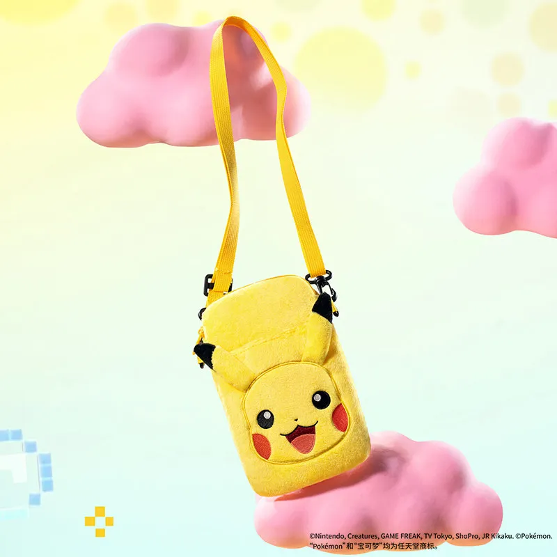 Original Pokemon Eevee Plush Crossbody Bag Portable Mobile Phone Storage Shoulder Bag For Daily Outdoor Travel Use