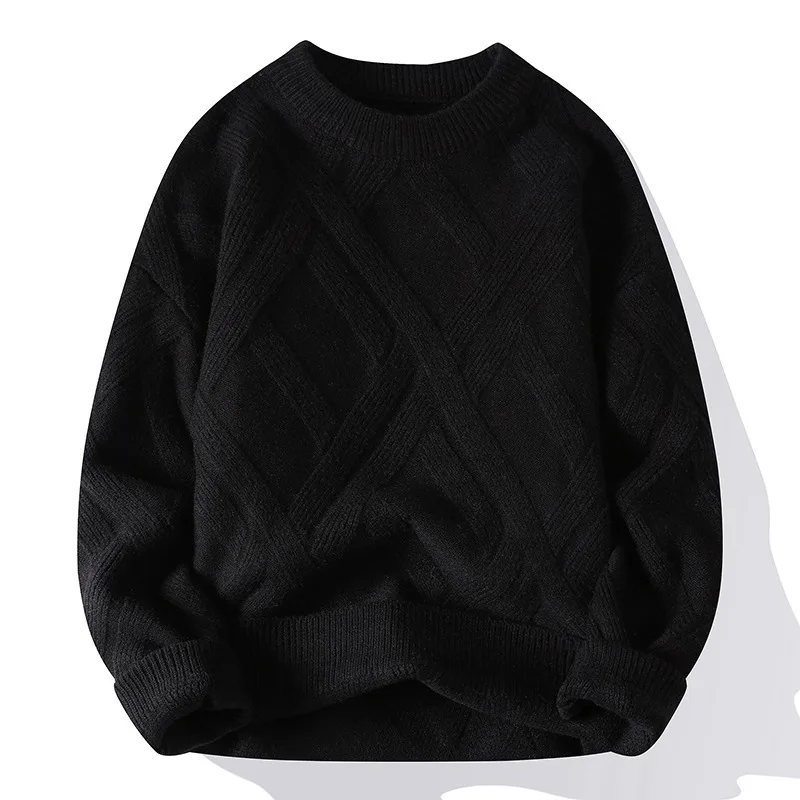 2024 Autumn Winter Sweaters Men Casual Round Neck Knitted Pullovers Man Korean Style Plaid Couple Warm Sweaters 3XL-M