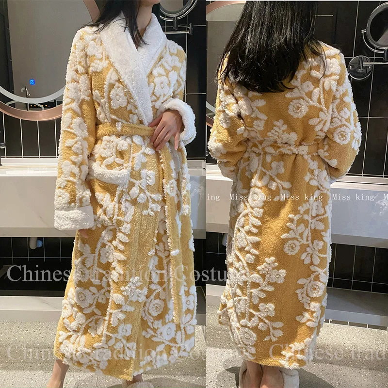 2024 Winter New Bathrobe Thicken Flannel Homewear Lady Elegant Nightgown Intimate Lingerie Shower Robes Long Kimono Loungewear