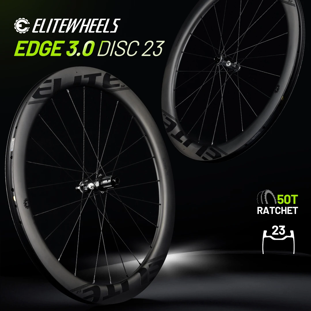 ELITEWHEELS EDGE DISC 3.0 Conjunto de rodas de carbono Sistema de catraca 50T Asa 20 raios UD Matte Raw Carbon Center Lock Cruiser Wheelset