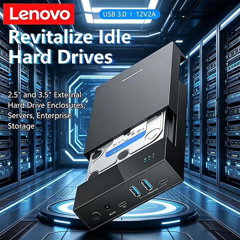 

Lenovo 2.5/3. 5 HDD/SSD Enclosure with USB3.0 HUB Support 18TB TYPE C TO SATA Adapter Tool Free HDD Case with 12V Power Ada