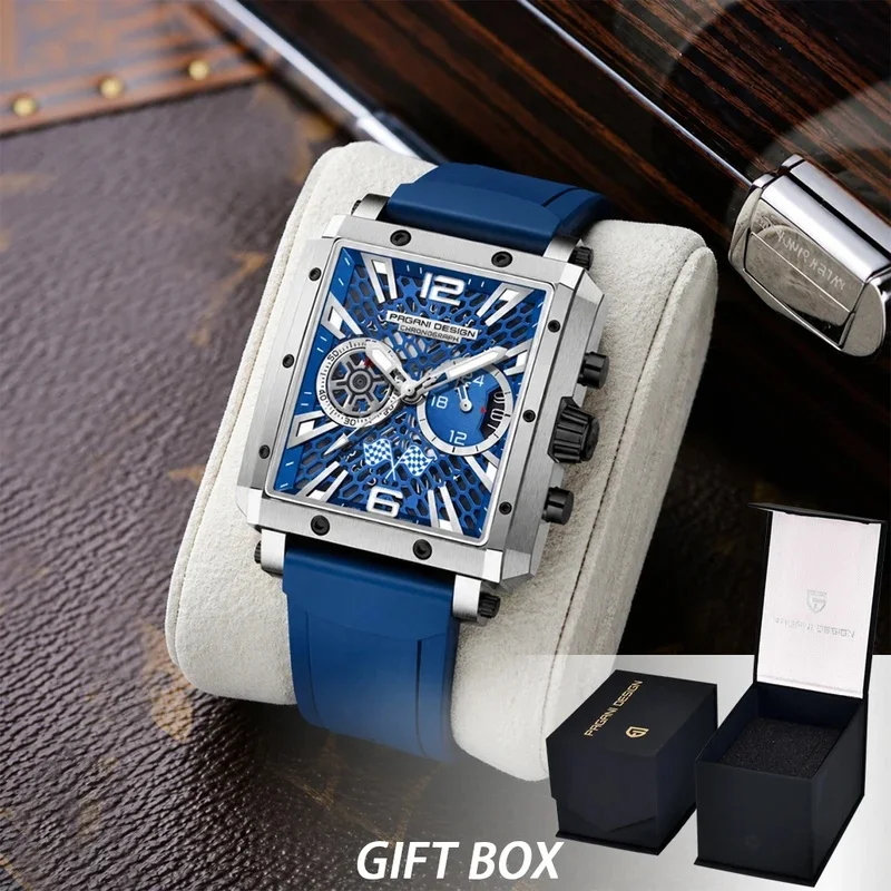 PAGANI DESIGN Top 1725 Quartz Watch Sports Racing Style Rubber Watch Sapphire Waterproof watch Luminous Luxury Gift Watch+box