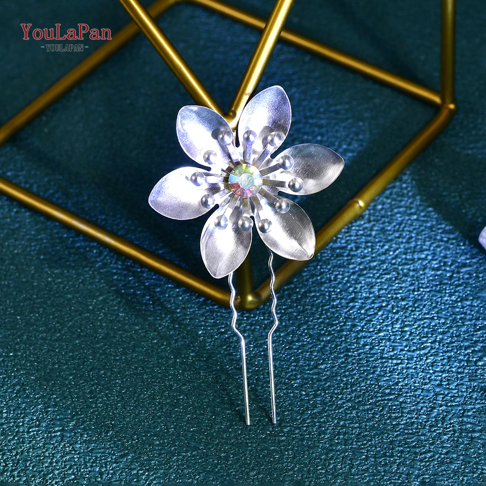 YoulaPan-Flower Hairpins para mulheres, acessórios de garfos de cabelo, elegante Headpieces, banquete estilo cabelo decoração