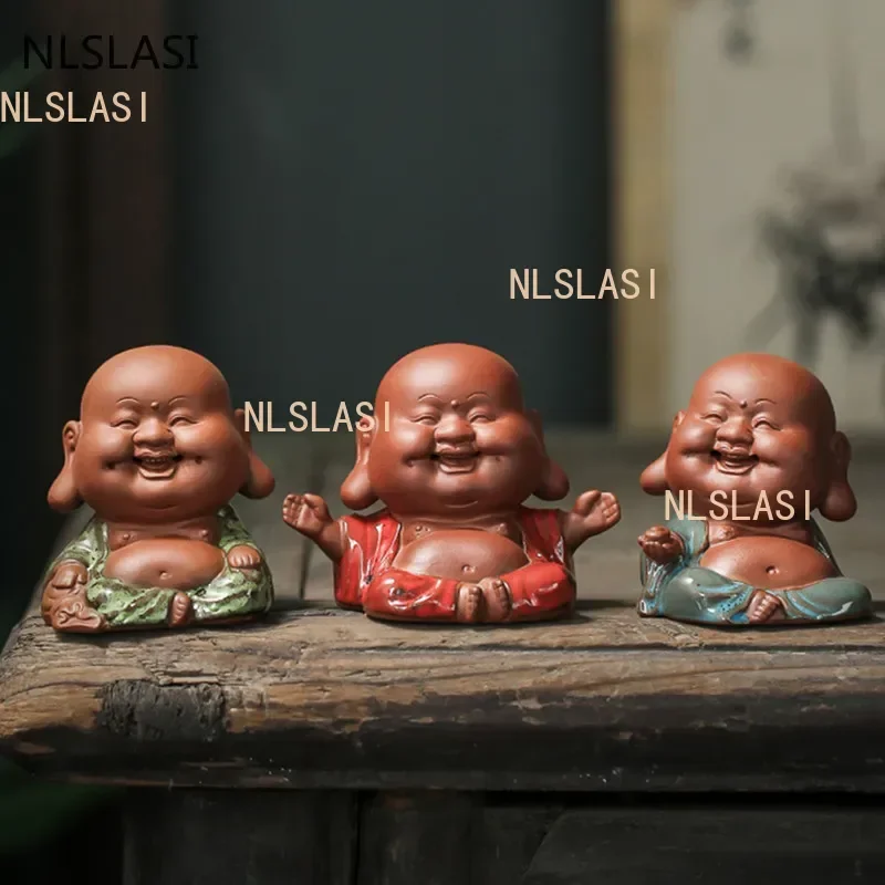 Creativity Purple Clay Tea Pet with Tea Strainer Monk Buddha Figurine Ornaments Handmade Crafts Tea Set Decoration Accessories